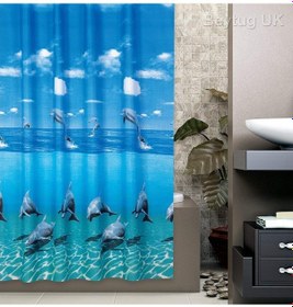 Resim Zethome Tropik Banyo Duş Perdesi 8852 Tek Kanat 1X180X200 Mavi 