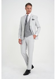 Resim Efor Slim Fit Fleto Cep Pötikare Desenli Yelekli Gri Takım Elbise Tk 922 Gri 