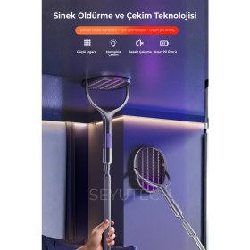 Resim Seyutech Teleskopik Sinek Öldürücü Raket Şarjlı Mor Işıklı Dönebilen Başlıklı Uzatma Aparatlı Sinek Yakalama Lambası 