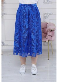 Resim Apsen Kadın Pile Detaylı Kloş Uzun Boy Dantel Yazlık Etek 2170/80 Saks 