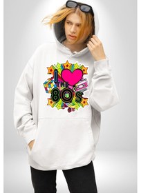 Resim 80leri Seviyorum Kaset Ve Özel Hediye Kadın Erkek Beyaz Kapüşonlu Sweatshirt Hoodie Beyaz 