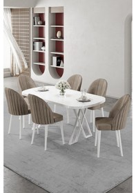 Resim Canisa Kaye Serisi Mdf 90x168 Beyaz Mutfak Masası Takımı 6 Cappucino Sandalye Beyaz Masa Sandalye Cappucino 
