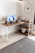 Resim Çam/beyaz Çift Yön Kullanıma Uygun, Raflı Çalışma Masası, Bilgisayar Masası, L Masa - Cb-l Atlantik Çam Beyaz 