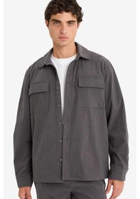 Resim Defacto Regular Fit Fitilli Kadife Uzun Kollu Gömlek F1619ax25wnar104 Antrasit-ar104 