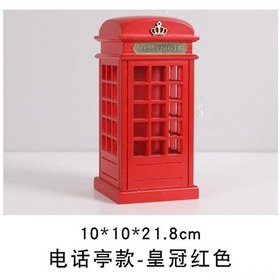 Resim Mufunye Kraliçe Taçlı Kırmızı Ahşap Tasarım Telefon Santrali Kumbara - Çocuklar İçin Ev Dekoratif Hediyelik Tasarruf Kutusu 