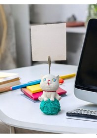 Resim Turkuaz Yumaklı Kawaii Sevimli Kedi Fotoğraf Not Tutucu Turkuaz 