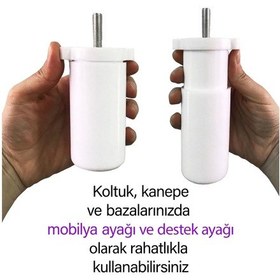 Resim 4 Adet Ayarlı Destek Ayağı 9,5x14,5 Cm Beyaz Gizli Ayak Mobilya Kanepe Baza Koltuk Dolap Tv Ünitesi 