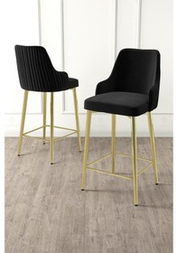 Resim Canisa Enox Serisi 4 Adet Siyah Mutfak Bar Sandalyesi Babyface Kumaş Gold Kaplama Metal Ayak Sandalyeler Siyah Ayaklar Gold 