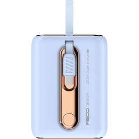 Resim Recci Type-C Kablolu Powerbank Recci RPB-P12C PD 20W Askı İpli Hızlı Şarj Özellikli 22.5W 9000mAh Mavi 