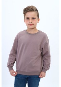 Resim Toontoy Kids Toontoy Erkek Çocuk Relax Fit Bisiklet Yaka Hafif Düşük Omuz Sweatshirt - 2 İplik Kahve 