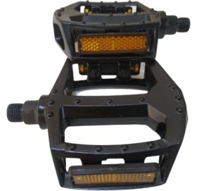 Resim Güçlü Bisiklet Motosiklet Platform Bisiklet Pedalı Bilyalı Reflektörlü Siyah 9x9 cm Çivili Alüminyum Pedal 