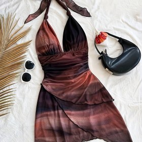 Resim Kadın Modası Ombre V Yaka Elbise - Asimetrik Kolsuz Maxi Elbise, Yaz Tatili İçin Mükemmel, Tatil Kıyafeti|Asimetrik Etek|Fiyonlu Detay, Plaj Elbisesi 