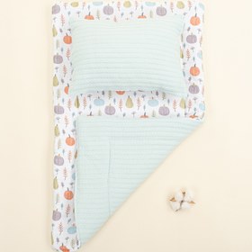 Resim Alt Açma Matı ve Yastık - Çift Taraflı - Turkuaz Örgü - Yeşil Balkabağı 