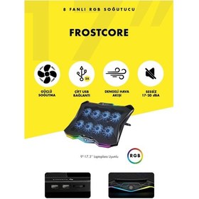 Resim Frostcore X8 Rgb 8 Fanlı 10 Rgb Modlu 9-17 Notebook Soğutucu Stand Laptop Soğutucu 