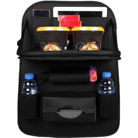 Resim Yaozixa Otomatik Deri Arka Yastık, Çok Amaçlı Katlanabilir Masa Fonksiyonu, Siyah, Araç Koltuk Temizliği Ve Konforu Sağlar 