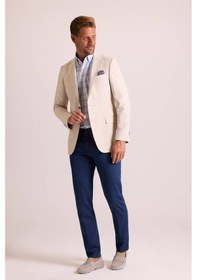 Resim Ysf Erkek Bej Regular Fit Mono Yaka Keten Ceket 001 