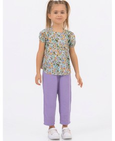Resim Harika Kids Kız Çocuk Dokuma Üst Keten Pantalon Model Alt-üst Takım Lila 