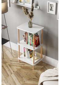 Resim 3 Raflı Ahşap Kitaplık Raf Ahşap Gazetelik Ayakkabılık -beyaz 