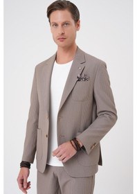 Resim Efor Comfort Fit Mono Yaka Çift Yırtmaç Torba Cep Gofre Kumaş Casual Vizon Ceket C 703 Vizon 