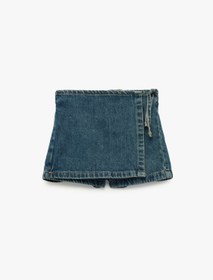 Resim Kız Bebek Normal Bel Bağlama Detaylı Pamuklu Denim Şort Etek 