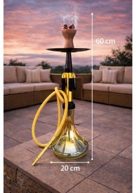 Resim Cam Nargile 60 Cm Büyük Boy Gold Siyah Lüks Nargile Takımı Teras Balkon Şark Köşesi Dekor 