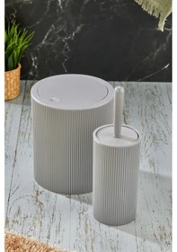 Resim Line 2 Parça Yuvarlak Banyo Seti - Çöp Kovası Wc Fırçası Set Gri 