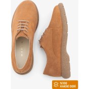 Resim Marjin Kadın Deri Oxford Ayakkabı Bağcıklı Günlük Ayakkabı Alyen Taba Süet 