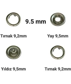 Resim 9.5mm Delikli Paslanmaz Klikıt Çıtçıt 100 Adet Takım 