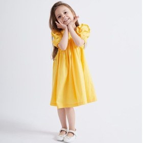 Resim Oliventhekid Sarı Robadan Fırfır Büzgülü Kolları Lastikli Poplin Kız Çocuk Elbise Sarı Sarı 