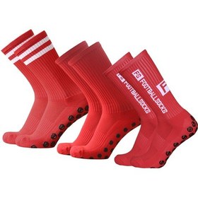 Resim Geeroyoo 3 Çift Futbol Çorabı - Nem Emici, Kaymaz Alti, Genis Beden Araligi 39-44 - Kirmizi Desenli Spor Corap Seti Kırmızı 