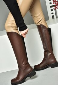 Resim fox SHOES N654032803 Hakiki Deri Alçak Topuklu Kadın Çizme 