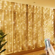 Resim 1 Perde Işığı, Noel Ağacı Işıkları, USB Güçlü Pencere Peri Işıkları Uzaktan Kumanda ve 8 Aydınlatma Modu ile, Ev Noel Düğün Doğum Günü Parti Süslemeleri için Uygun, Beyaz/Sıcak Beyaz/Çok Renkli 