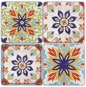 Resim Oscar Stone Decor Taş Bardak Altlığı Desen-Pattern - 4 Lü Set(10 Cmx10 Cm) Ba498 