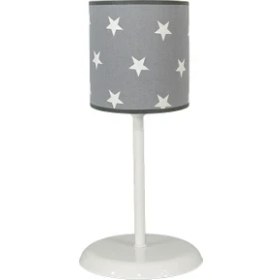 Resim Şenay Aydınlatma Çocuk Odası Masa Lambası Kumaş AbajurGri Yıldız 