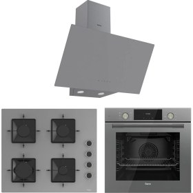 Resim Ferre Flowart Plus Serisi Gri Cam Dijital 3'lü Ankastre Set ( QMS63CPR-SS208-D079 ) 