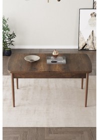 Resim Arel Barok Desen 80x132 Açılabilir Mdf Masa Yemek Odası Takımı, Mutfak Takımı 4 Sandalye, 1 Bench Barok Masa - 4+1 Krem - Ceviz Ayak 