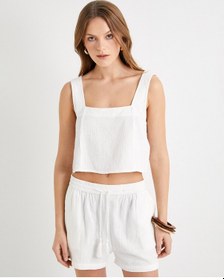 Resim Koton Crop Atlet Kare Yaka Kalın Askılı Pamuklu Beyaz 4sak30021pw Beyaz 