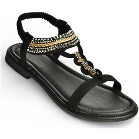 Resim Fox Shoes Y274601309 Siyah Düz Tabanlı Taş Detaylı Kadın Sandalet Siyah 