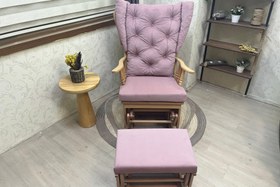 Resim MAMA PUFLU SALLANAN SANDALYE, ANKA PEMBE, NATUREL AHŞAP 
