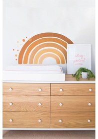 Resim MSticker Kahve Tonlarında Gökkuşağı Ve Puantiyeler Çocuk Bebek Odası Sticker Seti 