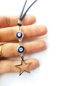 Resim cuaderno Metal Yıldız İkili Nazar Boncuğu Araba Dikiz Ayna Süsü Hediyelik Aksesuar 