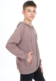 Resim Toontoy Erkek Çocuk Kapüşonlu Fermuarlı Cepli Düşük Omuz Baskılı Reglan Kol Örme Hırka 