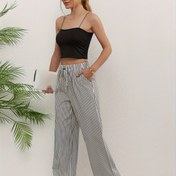Resim Kadın Çizgili Günlük Pantolon, Elastik Bel İpli Geniş Paça Pantolon, Nefes Alabilen Polyester Kumaş, Her Mevsim Rahatlık 