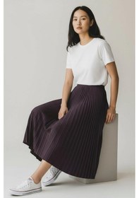 Resim Eren Style Pileli Pamuklu Dokuma Viskon Kışlık Etek 95 Cm - 38-48 Mürdüm 