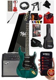 Resim Midex Glc-40gr-50amp Elektro Gitar Seti 50 Watt Şarjlı Bt Amfi Kulaklık Ve Full Set 