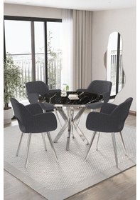 Resim Mutfak Masası Takımı Yemek Masası Takımı 4 Kişilik Yuvarlak Wega Takım 4 Kişilik Antrasit Gümüş 