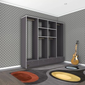 Resim Kenzlife giysi dolabı 4 bölmeli 4 çekmeceli kamil 182*200*42 gri dolap kapaksız 