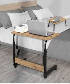 Resim Çift Kullanımlı Yükseklik Ayarlı Çalışma Masası - Ceviz Tekerli Çam 