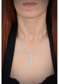 Resim Kadın Gümüş Set - Lida Zirconia Taşlı Su Yolu Set • Işıklı Kutuda • Düğün • Nişan • Gelin Seti 