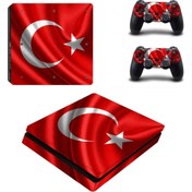 Resim Kt Decoration Dalgalı Türk Bayrağı Playstation 4 Slim Kasa Sticker Kaplama 